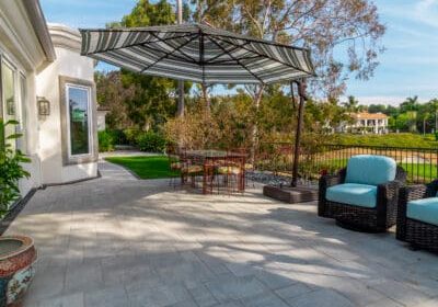 Rancho Santa Fe Backyard Landscape Design & Build Renovation with Belgard Pavers and Artificial Turf by Greenway Landscape Design & Build