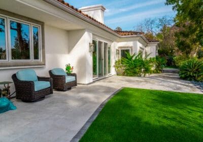 Rancho Santa Fe Backyard Remodel with Belgard Pavers, Artificial Turf and Putting Green by Greenway Landscape Design & Build
