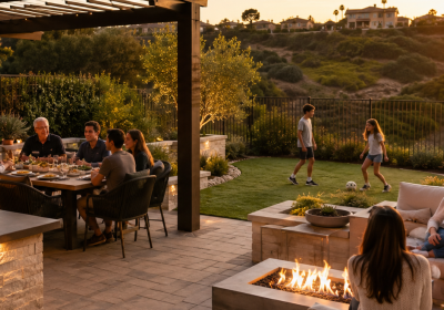 Explore Rancho Peñasquitos backyard design ideas for outdoor entertaining, including patios, outdoor kitchens, shade, lighting, privacy, and water-wise landscaping.